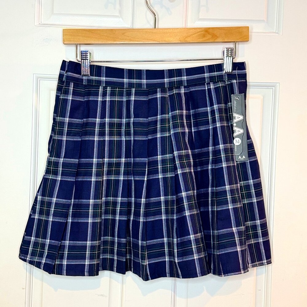 AA Fashion Pleated Blue Plaid Zip up Skirt Womens Size M